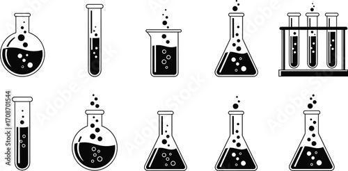 Science lab equipment vector black and white illustration editable vector