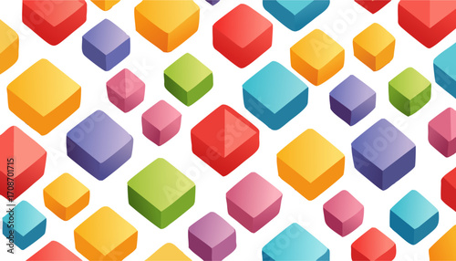 Colorful 3d cube seamless pattern with vibrant gradient blocks, perfect for playful designs, digital wallpapers, children’s themes, packaging, and creative projects