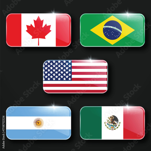 Illustration Vector Featuring USA, Canada, Mexico, Brazil and Argentina Identities