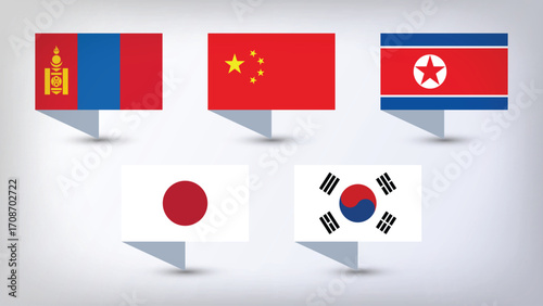 Illustration Vector Featuring China, Japan, South Korea, North Korea and Mongolia  Identities