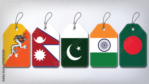 Illustration Vector Featuring India, Pakistan, Bangladesh, Nepal and Bhuthan  Identities