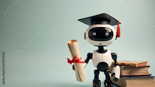 Robot Graduate with Diploma and Books
