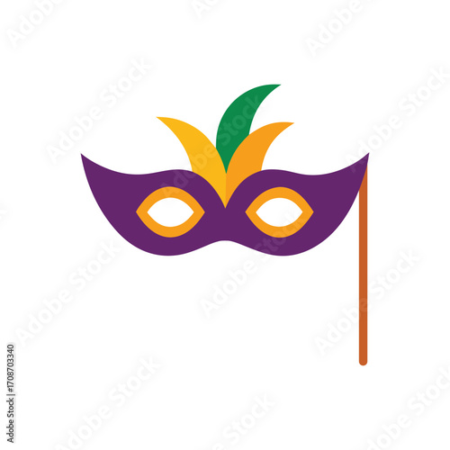 A colorful Mardi gras mask with stick vector art illustration