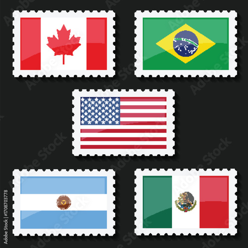 Illustration Vector Featuring USA, Canada, Mexico, Brazil and Argentina Identities