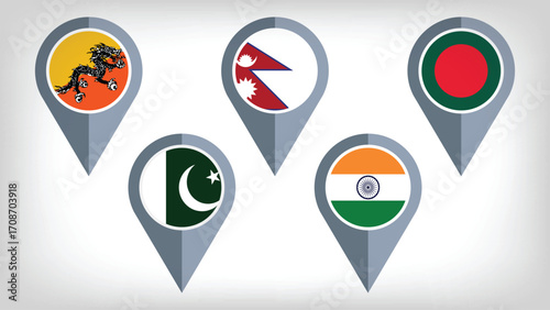 Illustration Vector Featuring India, Pakistan, Bangladesh, Nepal and Bhuthan  Identities