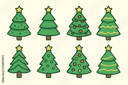 vector set of colorful decorated Christmas trees