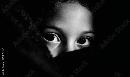 Close-up grayscale child's face