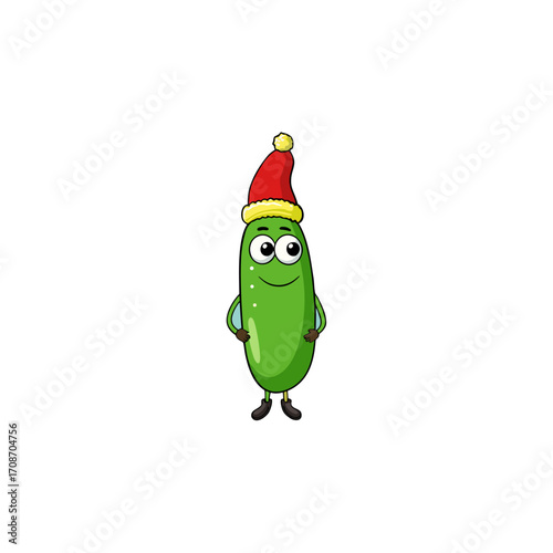 cartoon armenian cucumber on christmas hat art vec