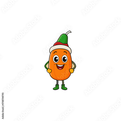 cartoon autumn vegetables on christmas hat art vec
