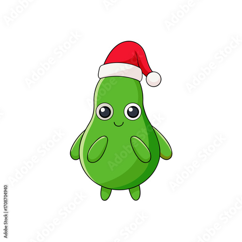 cartoon bitter gourd on christmas hat art vector