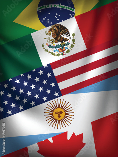 Illustration Vector Featuring USA, Canada, Mexico, Brazil and Argentina Identities