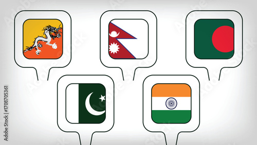 Illustration Vector Featuring India, Pakistan, Bangladesh, Nepal and Bhuthan  Identities
