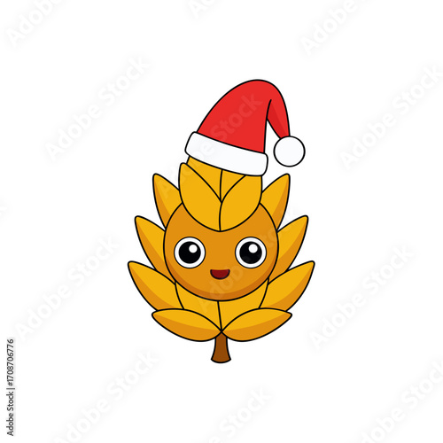 cartoon wheat sheaf on christmas hat art vector
