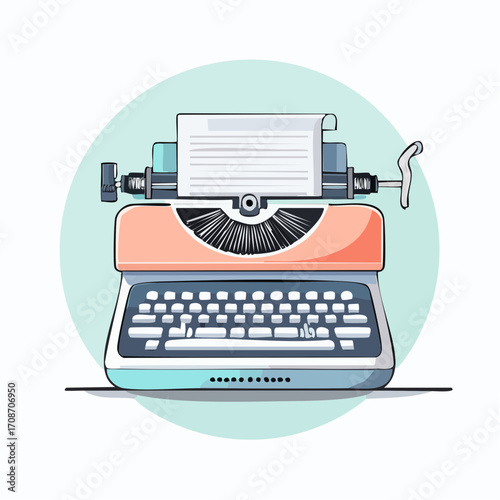 Vintage Typewriter: An artistic illustration of a retro typewriter, featuring its keys, paper, and design. Evoking nostalgia and creative expression.