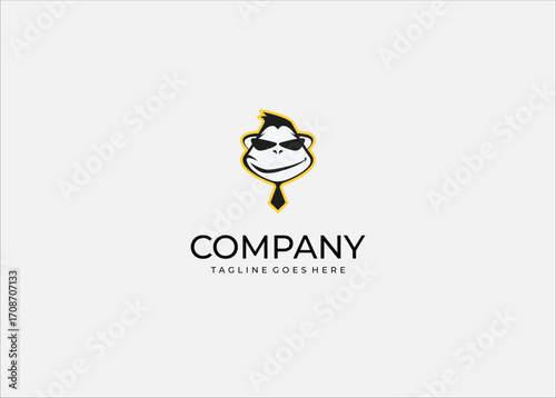 Cool Monkey Boss Logo – Unique Cartoon Mascot with Sunglasses and Tie for Modern Business, Creative Brand Identity, Playful Character Design, Stylish Corporate Vector Illustration.