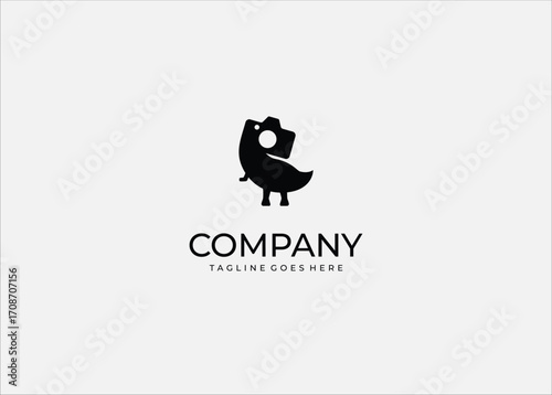 Creative Camera Animal Logo – Playful Silhouette Mascot Design for Photography Studio, Modern Black Minimalist Vector Symbol for Creative Branding.