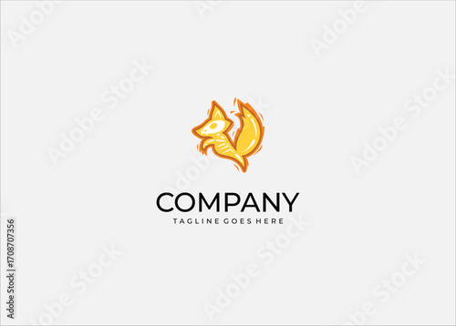 Energetic Fox Mascot Logo Illustration in Bold Yellow Style for Gaming, Sports, and Branding Identity. vibrant fox mascot logo illustration designed in bold yellow style with dynamic shapes.