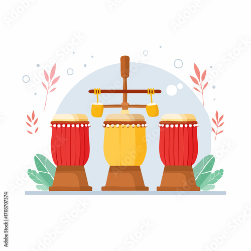 Cultural Percussion Harmony: An illustration of Traditional instruments. This image presents the rich tapestry of cultural expression through the rhythmic allure of traditional drums.