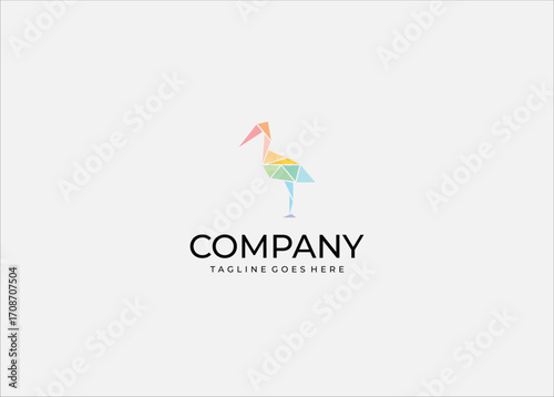 Geometric Origami Stork flamingo Bird Vector – Colorful Polygonal Stork Crane Minimalist Animal Logo Design Illustration.