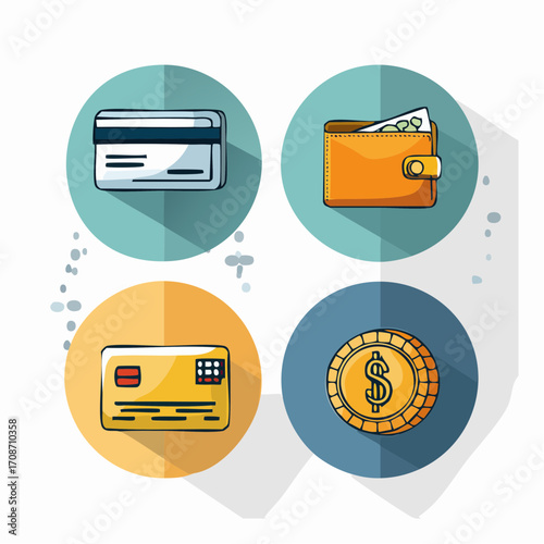 Financial Harmony: A visual symphony of financial instruments and transaction icons comes alive against a minimalist backdrop. Explore the balance of savings, spending, and digital currency.