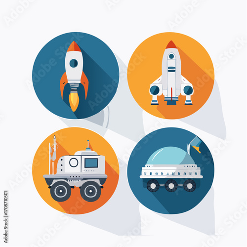 Space Exploration Icons: Colorful vector illustrations of spacecrafts, each conveying the spirit of exploration.