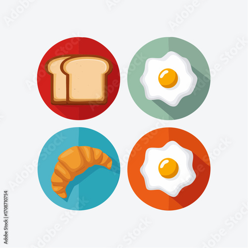 Breakfast Feast: A vibrant illustration showcases a delightful breakfast arrangement of bread, eggs, and croissant, designed with a clean and appetizing graphic style.