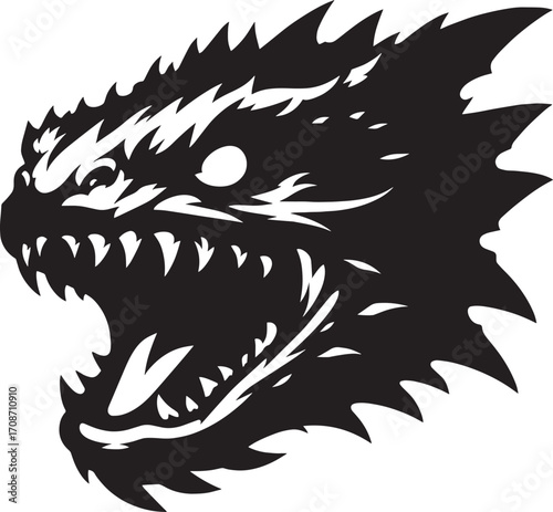 Fierce dragon head silhouette fierce dragon head silhouette with sharp teeth and spiky mane