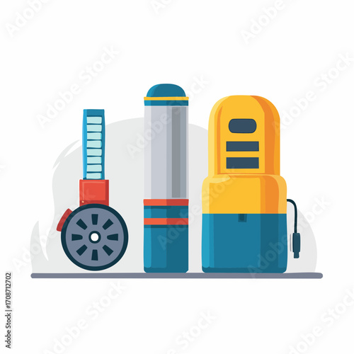 Electric RV Leveling System: A convenient electric RV leveling system comprising a control panel, leveling jacks, and a power supply, neatly arranged for efficient RV setup. 