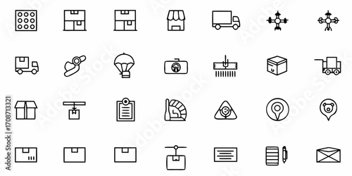 Dynamic delivery icons showcase modern logistics, shipping, and urban transport solutions for seamless global commerce and efficient supply chain management.