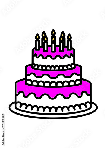 birthday cake vector, celebration illustration, party design, scalable graphic, festive candles, cake decoration, Happy Birthday, digital invitation, vector art, party supplies, joyful event, layered 