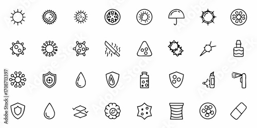 Essential icons representing viruses, protection, and health care solutions for modern digital and print projects, conveying safety and well-being visually