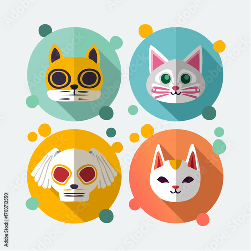 Geometric Animal Portrait: A collection of cute, stylized animal faces, each with its own unique personality and charm, rendered in a vibrant geometric style.