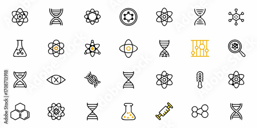 Dynamic science icons for innovation, research, and medical breakthroughs, perfect for educational content, technology presentations, and modern scientific discovery visuals