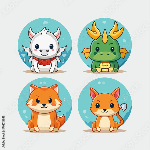 Whimsical Critters: A collection of cute, cartoonish critters, each one a unique character and charm. Featuring adorable animals perfect for children's designs or playful projects.
