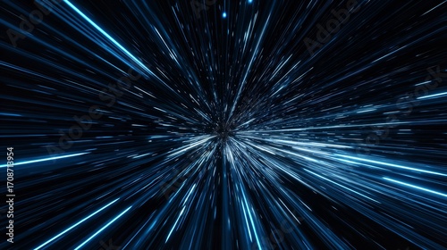 A mesmerizing journey through hyperspace feeling the rush of interstellar travel with bright blue