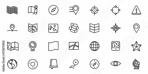 Discover your next adventure with these essential navigation and location icons, perfect for travel apps, maps, and exploration projects, offering modern clarity and intuitive design.