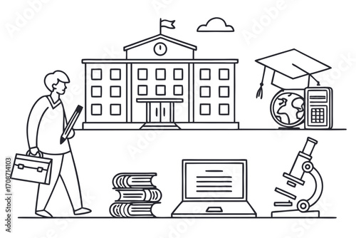Education learning school college university student study knowledge books science online course class degree on transparent background