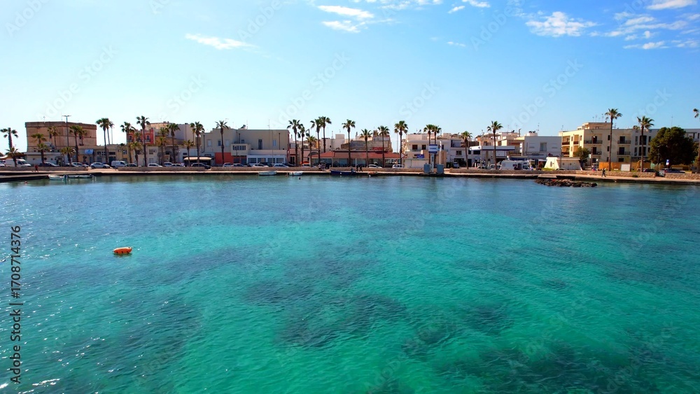 Fototapeta premium Porto Cesareo - Italy, Apulia - Aerial view of the bay and the promenade