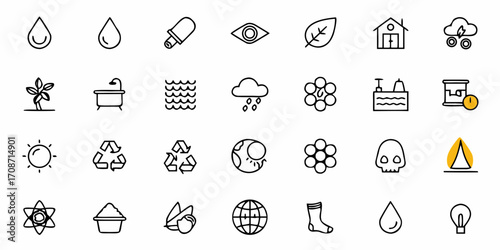 Discover a diverse collection of modern, minimalist icons representing nature, health, energy, and environmental concepts, perfect for your next project.