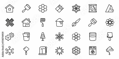 Dynamic collection of modern icons representing home renovation, DIY projects, and creative crafting for engaging visual storytelling and digital design inspiration.