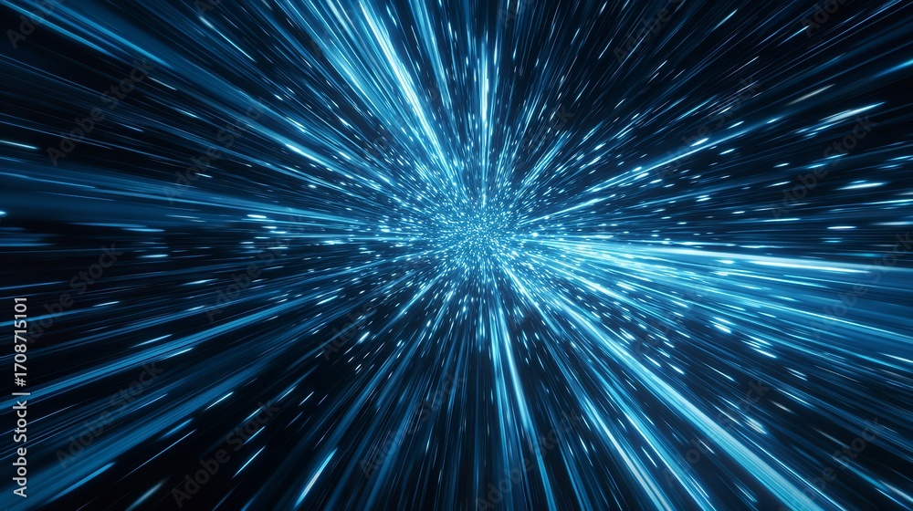 Fototapeta premium Riding a cosmic highway of glowing azure streaks toward an unseen destination in a digital