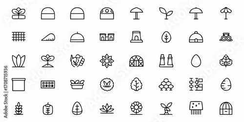 Vibrant collection of modern icons representing agriculture, plants, growth, and organic farming concepts, perfect for eco-friendly branding and sustainable business.