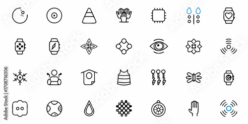 Diverse hand-drawn icons representing technology, nature, health, and abstract concepts, perfect for modern digital projects and creative designs, offering versatility and visual appeal
