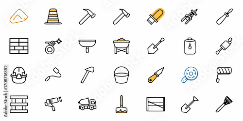 Dynamic collection of construction and DIY tools, symbolizing building, repair, and home improvement projects with a modern, clean aesthetic for professional use