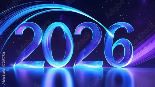Glowing 2026 Typography on Starry Futuristic Background