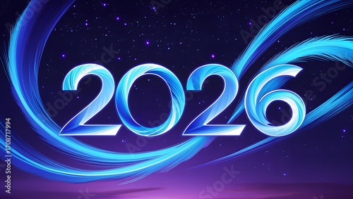 Glowing 2026 Typography on Starry Futuristic Background