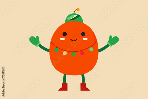 A funny red apple cartoon character with a happy smile and a cute face, a fresh and sweet illustration isolated on white