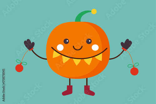 A funny cartoon illustration of a cute apple and orange fruit character isolated on white