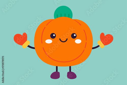 A funny cartoon pumpkin and happy Easter egg character design illustration for a romantic fun greeting card with a heart