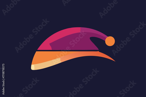 Abstract vector illustration of a bird on a sea wave background, an iconic nature design with ocean symbol elements and a sun silhouette